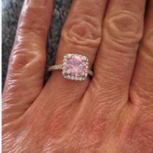 Sterling Silver 925 Pink Sapphire & Moissanite Halo Ring - Picture 6 of 6